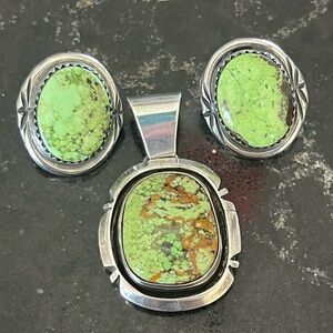 P.A. Smith Sterling Silver Turquoise Pendant & earrings Navajo set of 3 handmade